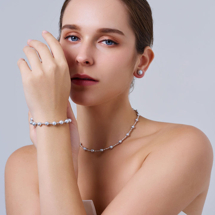 18k纯金银蓝色Akoya珍珠项链 KN00372