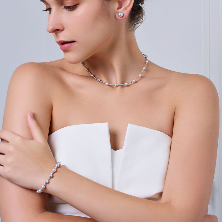 18k纯金银蓝色Akoya珍珠项链 KN00372