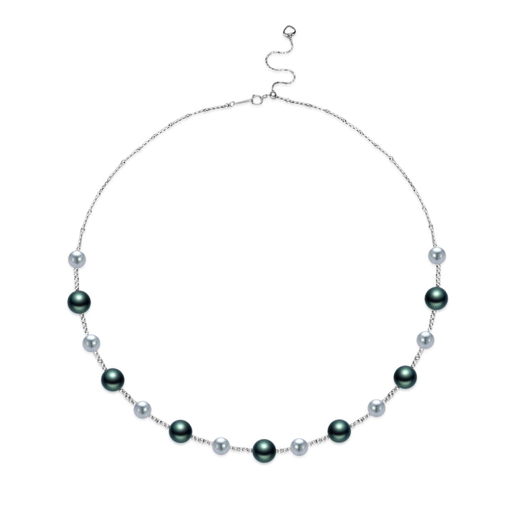 18k 솔리드 골드 실버 블루 아코야 진주 목걸이 KN00374