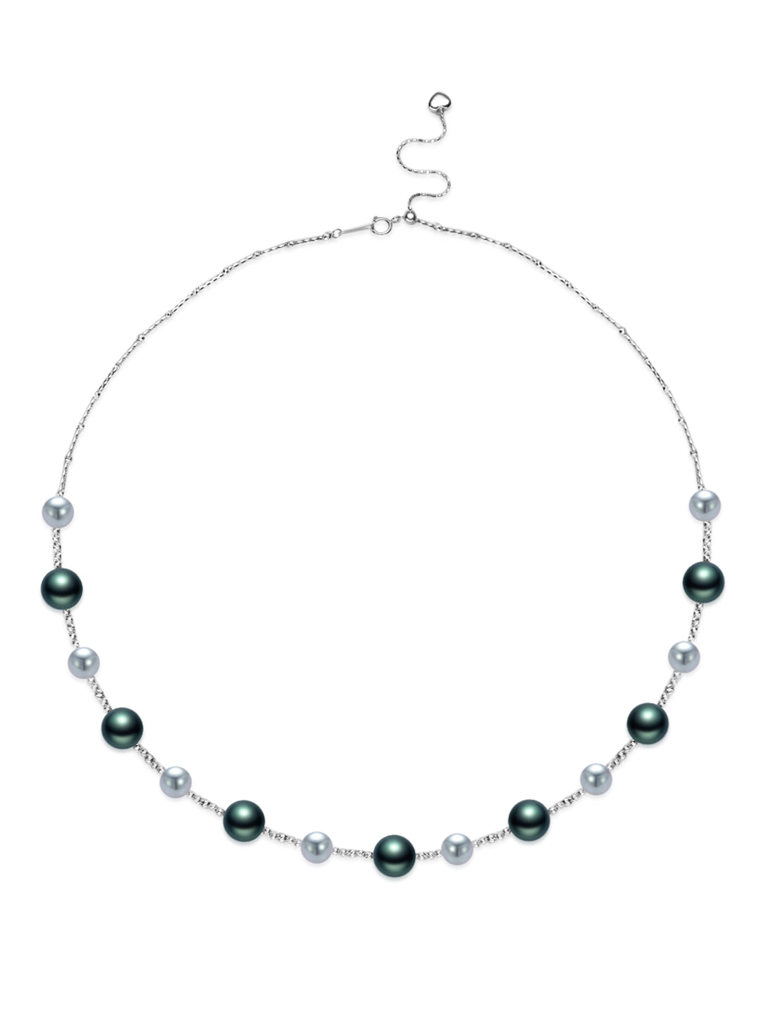 Collier en or massif 18 carats, argent, perles Akoya bleues et perles de Tahiti KN00374 | HARMONY