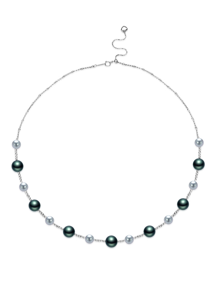 Collier en or massif 18 carats, argent, perles Akoya bleues et perles de Tahiti KN00374 | HARMONY