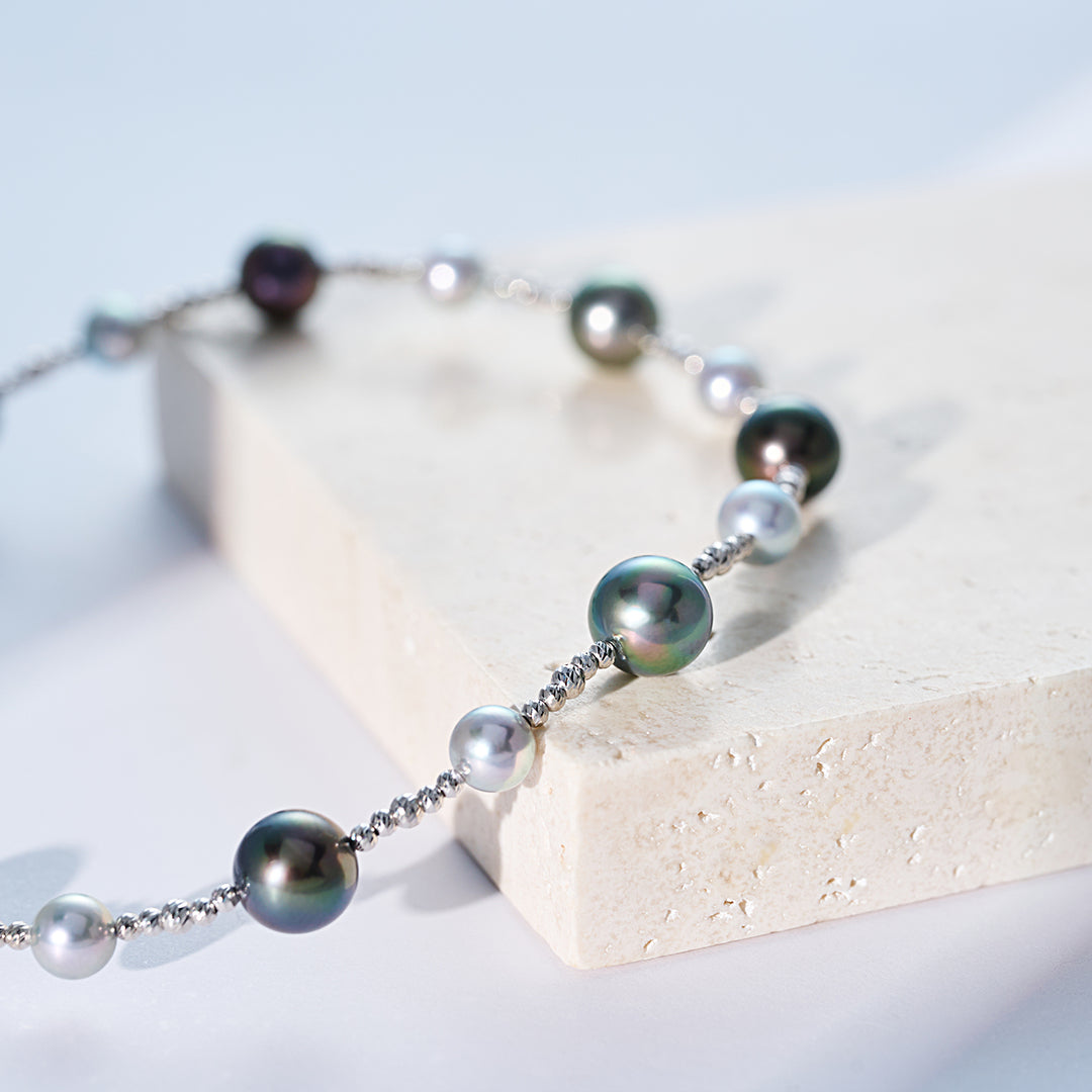 Collier en perle Akoya bleue argentée en or massif 18 carats KN00374