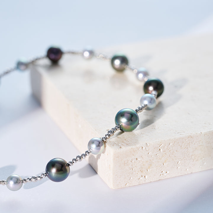 Collier en perle Akoya bleue argentée en or massif 18 carats KN00374