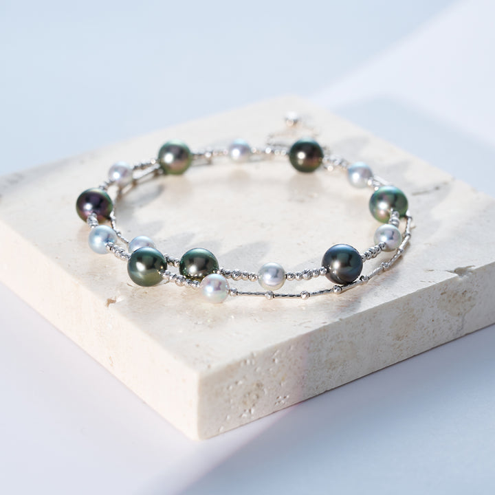 Collier en perle Akoya bleue argentée en or massif 18 carats KN00374