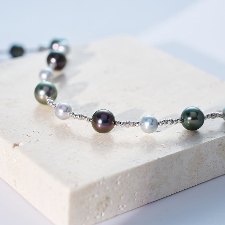 Collier en perle Akoya bleue argentée en or massif 18 carats KN00374