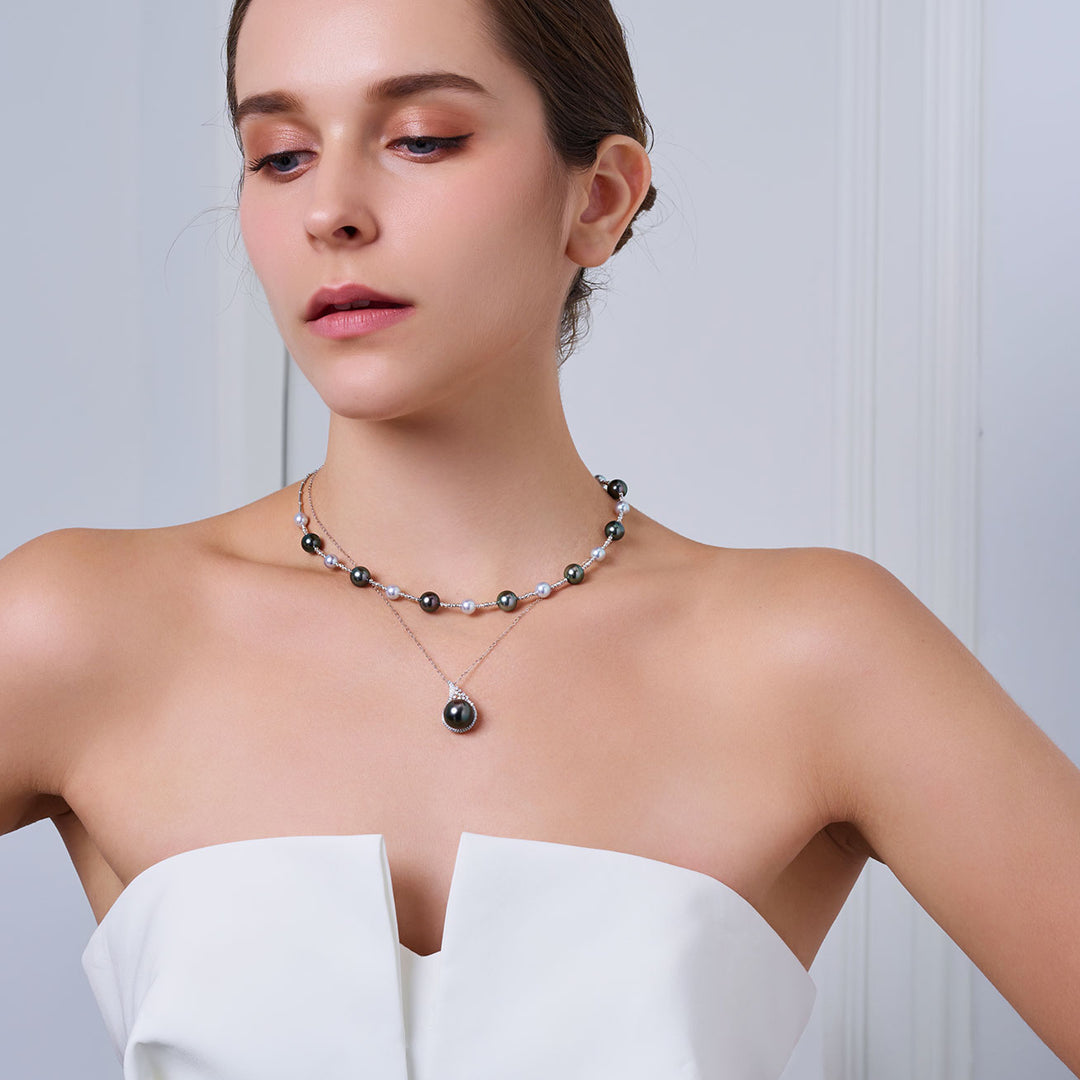 Collar de perlas tahitianas de oro macizo 18k KN00373