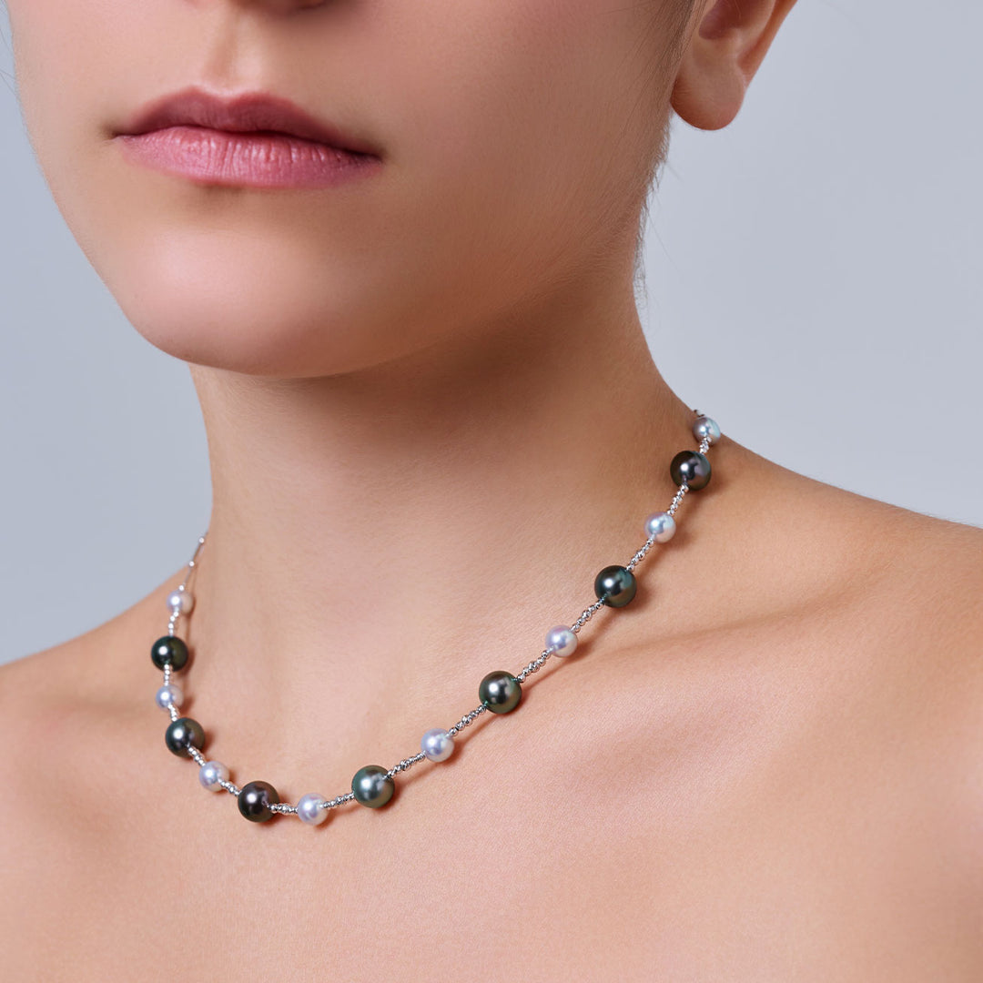 Collier en perle Akoya bleue argentée en or massif 18 carats KN00374