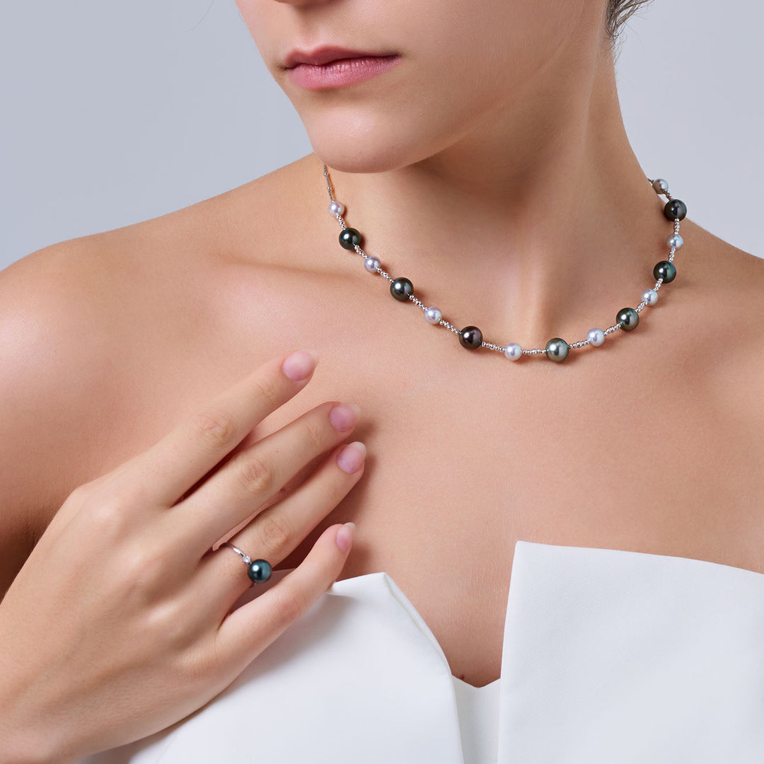 Collier en perle Akoya bleue argentée en or massif 18 carats KN00374