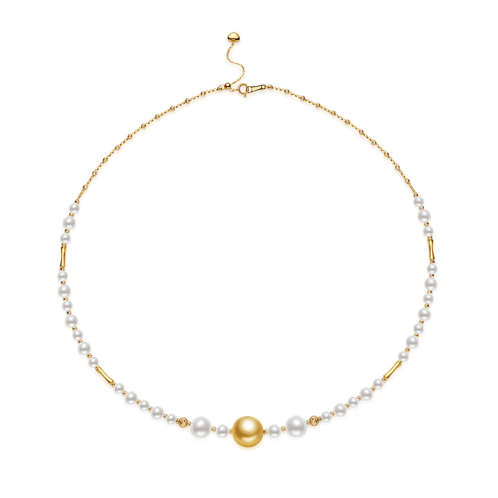 18k Solid Gold Silver Blue Akoya Pearl Necklace KN00376