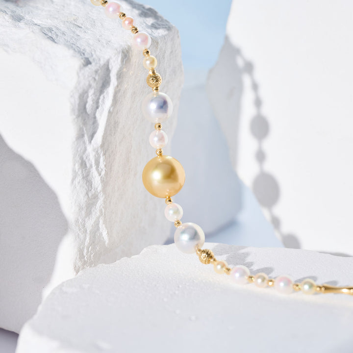 18k ソリッドゴールド シルバー ブルー アコヤパール ネックレス KN00376