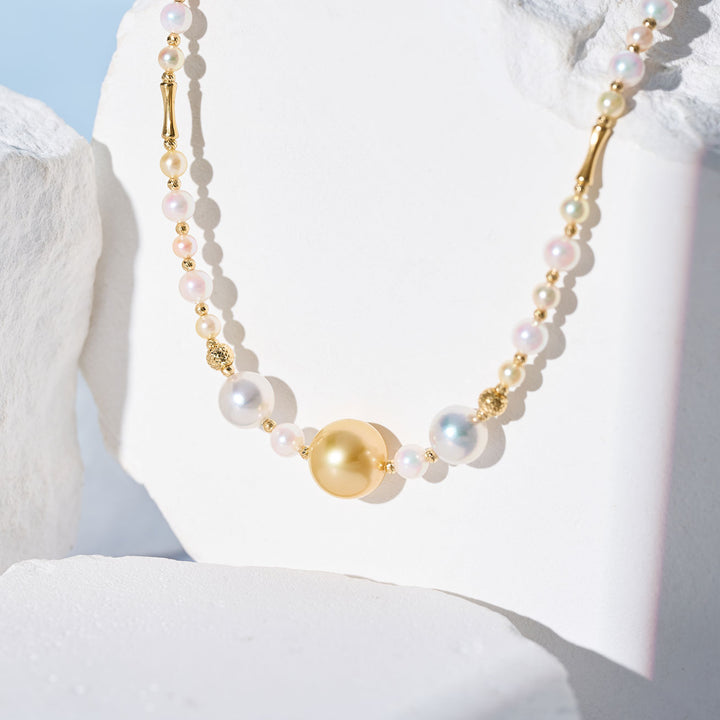 18k ソリッドゴールド シルバー ブルー アコヤパール ネックレス KN00376