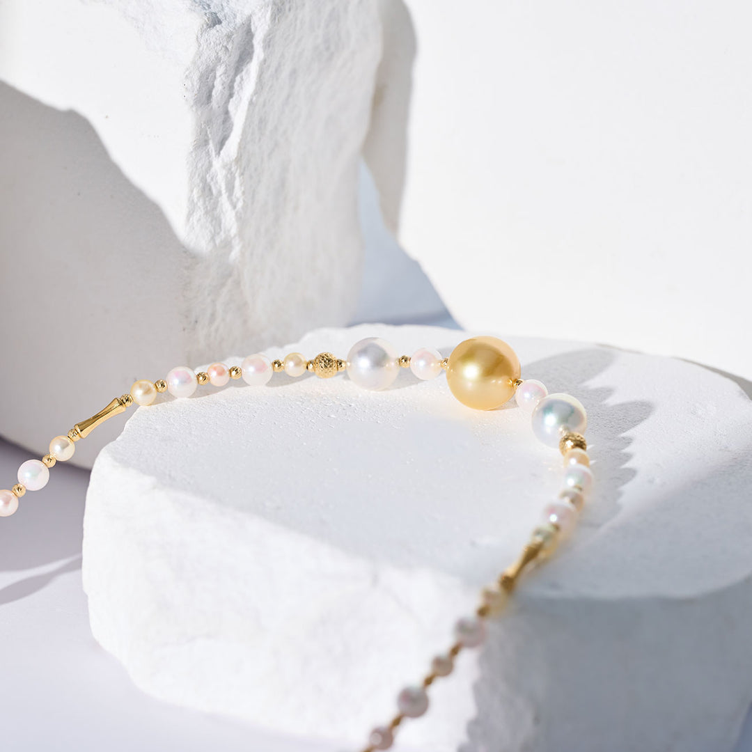 18k ソリッドゴールド シルバー ブルー アコヤパール ネックレス KN00376