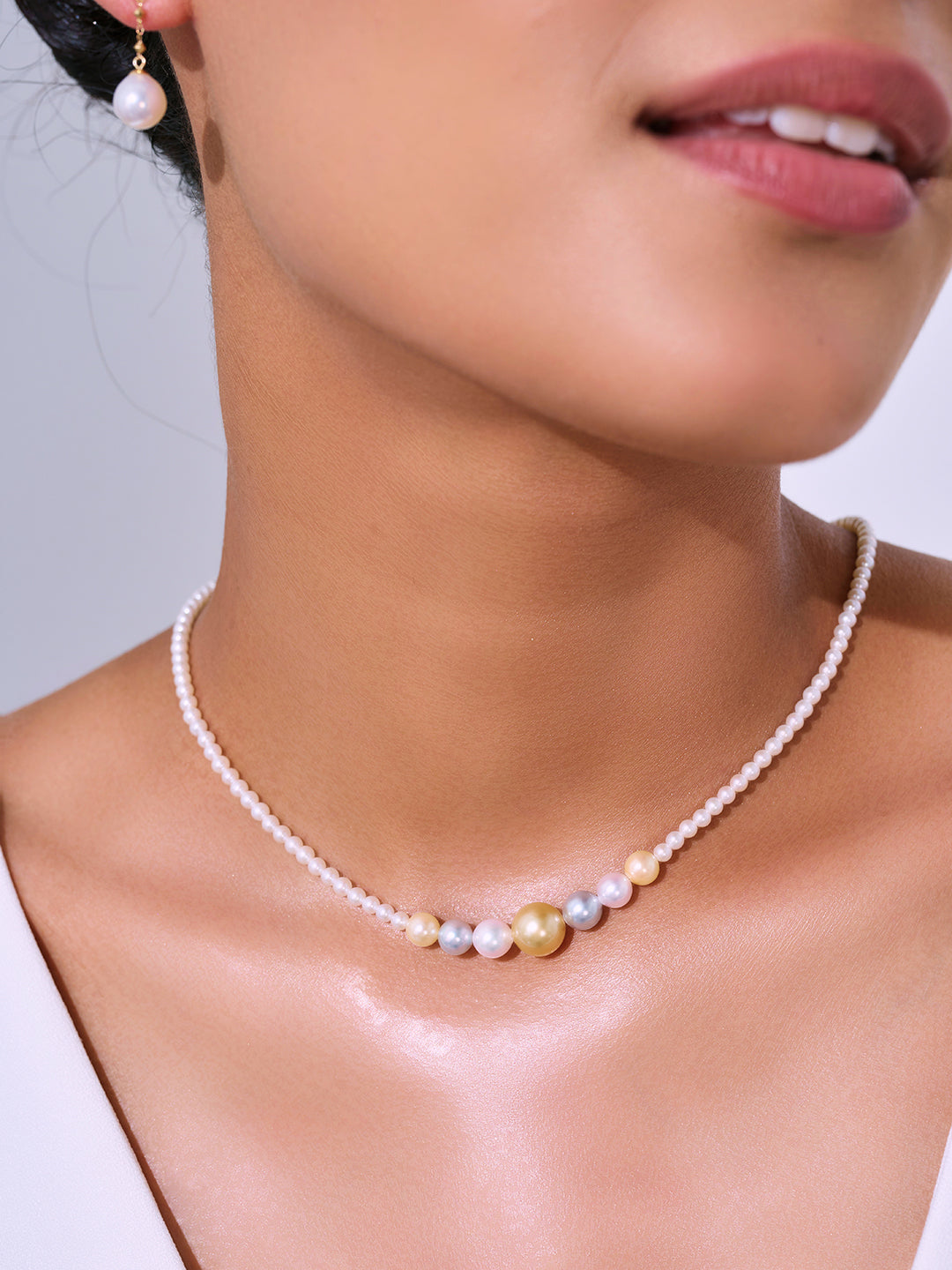 Collana in oro massiccio 18K con perle Akoya e perle dorate del Mare del Sud KN00377 | HARMONY
