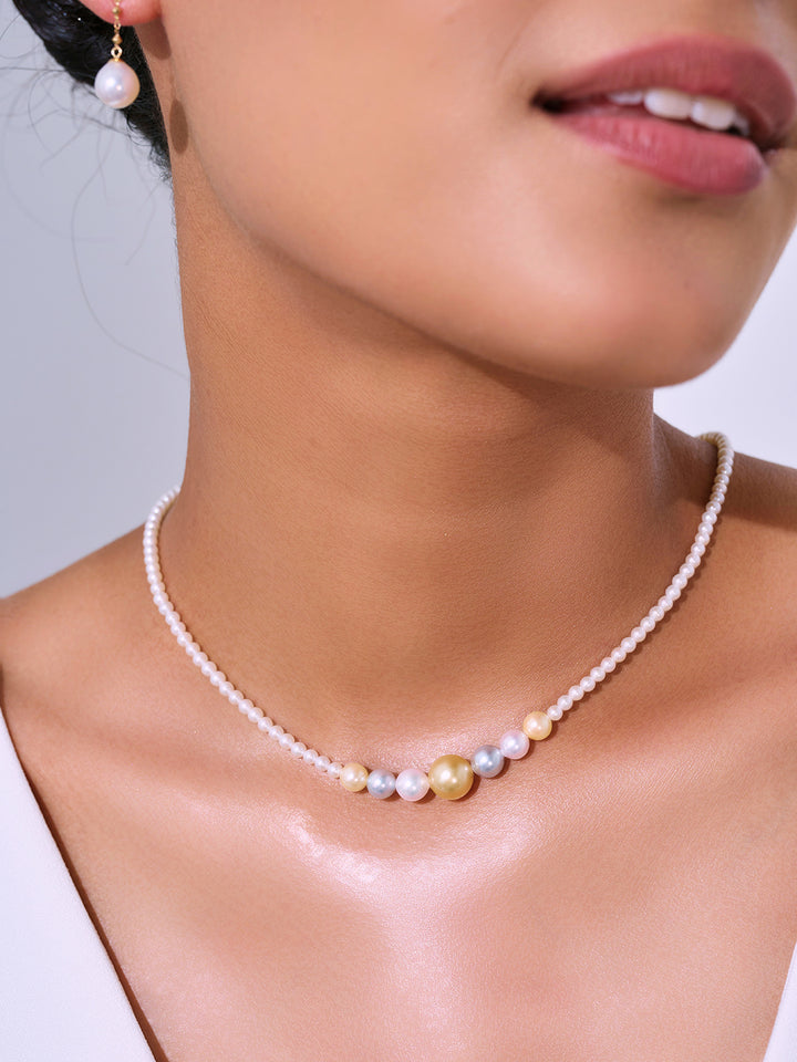 Collana in oro massiccio 18K con perle Akoya e perle dorate del Mare del Sud KN00377 | HARMONY