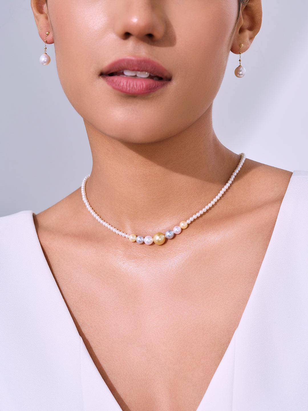 Collana in oro massiccio 18K con perle Akoya e perle dorate del Mare del Sud KN00377 | HARMONY