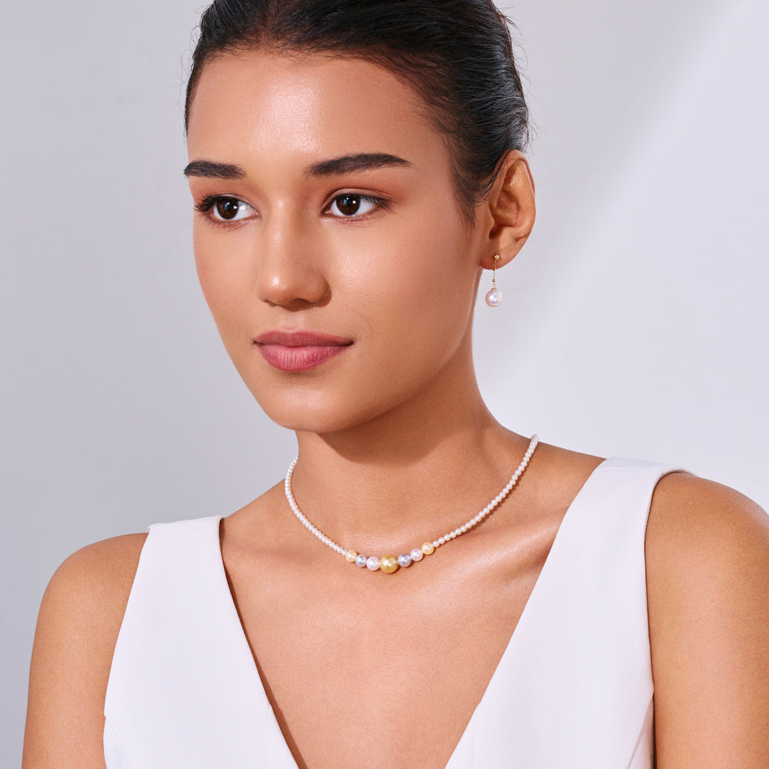 Collier en or massif 18 carats avec perles Akoya et perles dorées de la mer du Sud KN00377 | HARMONY