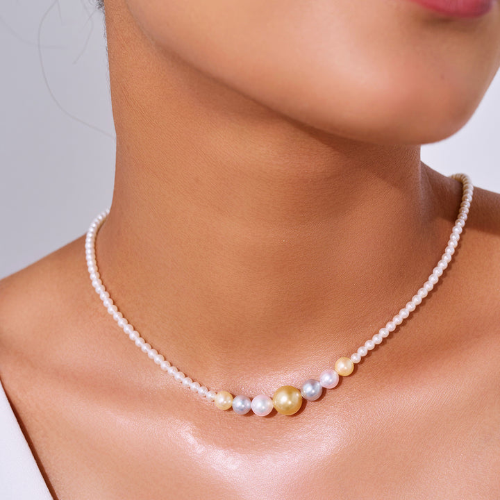 Collier en or massif 18 carats avec perles Akoya et perles dorées de la mer du Sud KN00377 | HARMONY