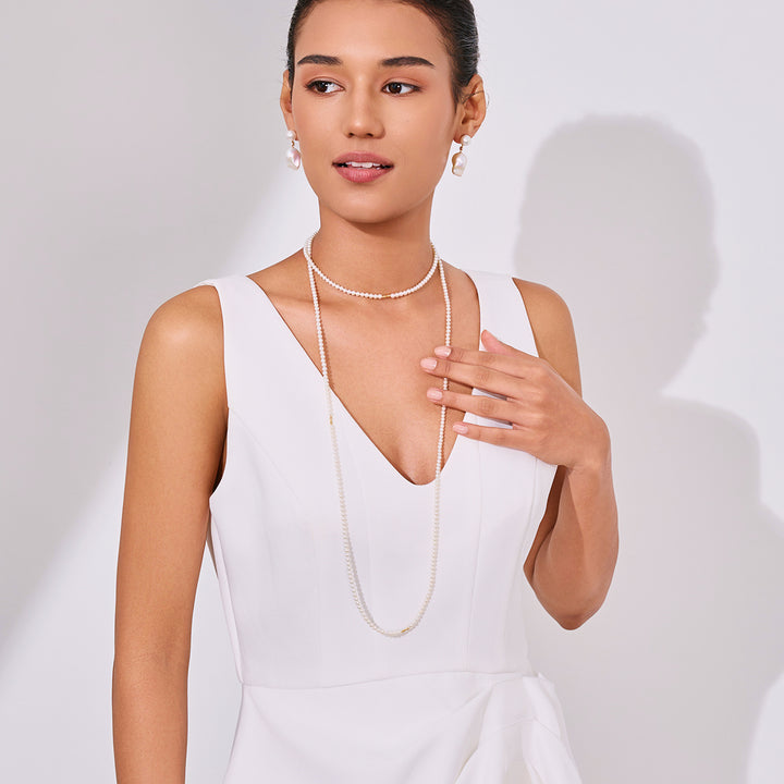 عقد لؤلؤ مياه عذبة من الذهب عيار 18 قيراط KN00379