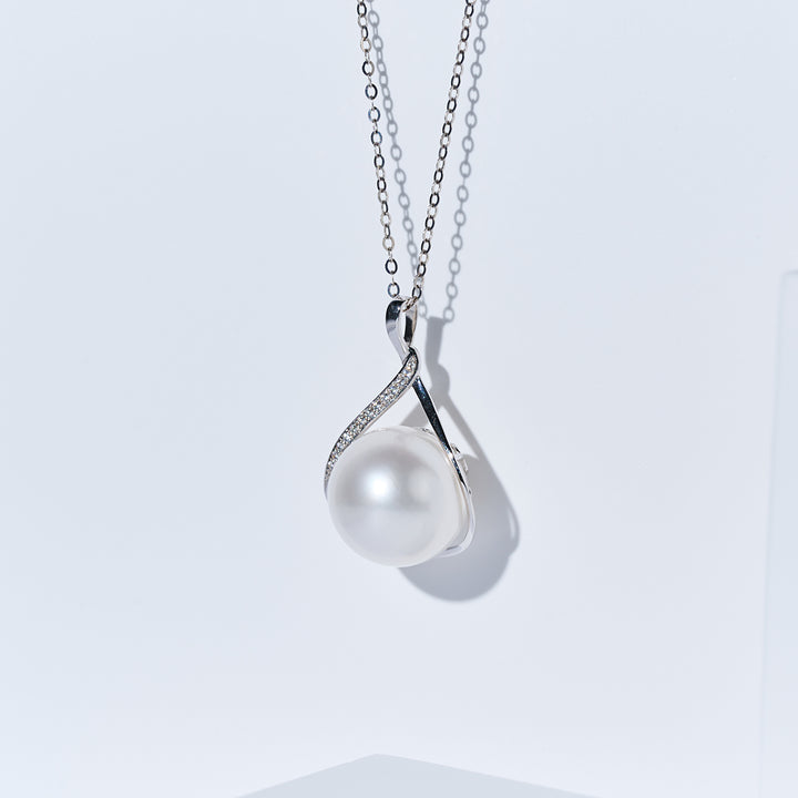 18K Massives Gold Australische Weiße Südseeperlen-Halskette KN00383