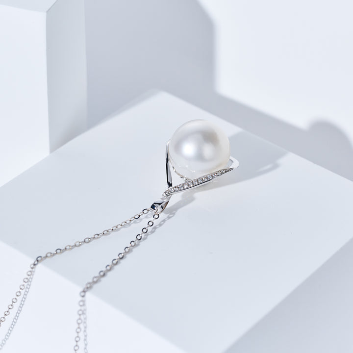 18K Massives Gold Australische Weiße Südseeperlen-Halskette KN00383