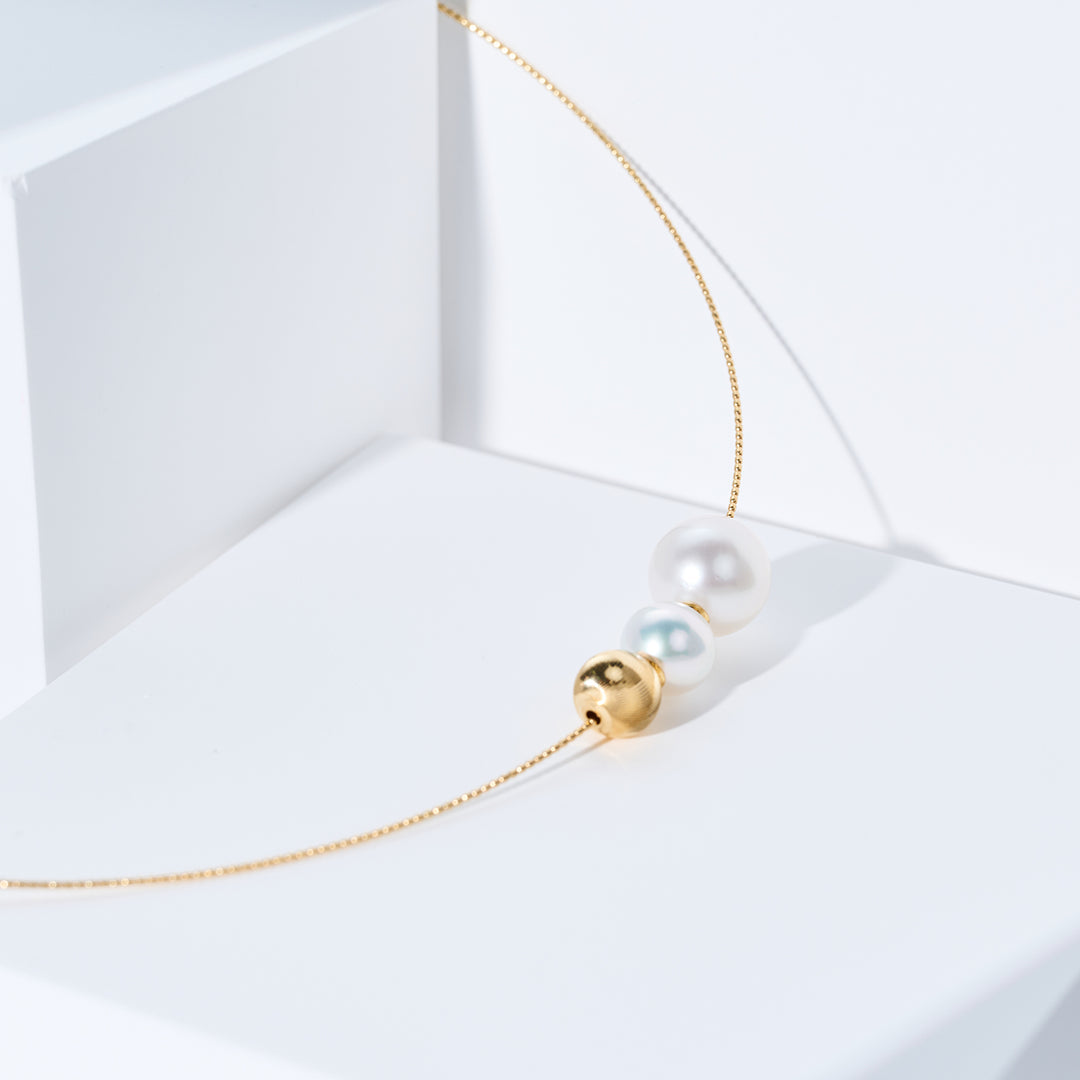 Rantai Leher Mutiara Putih Laut Selatan Emas 18k KN00384