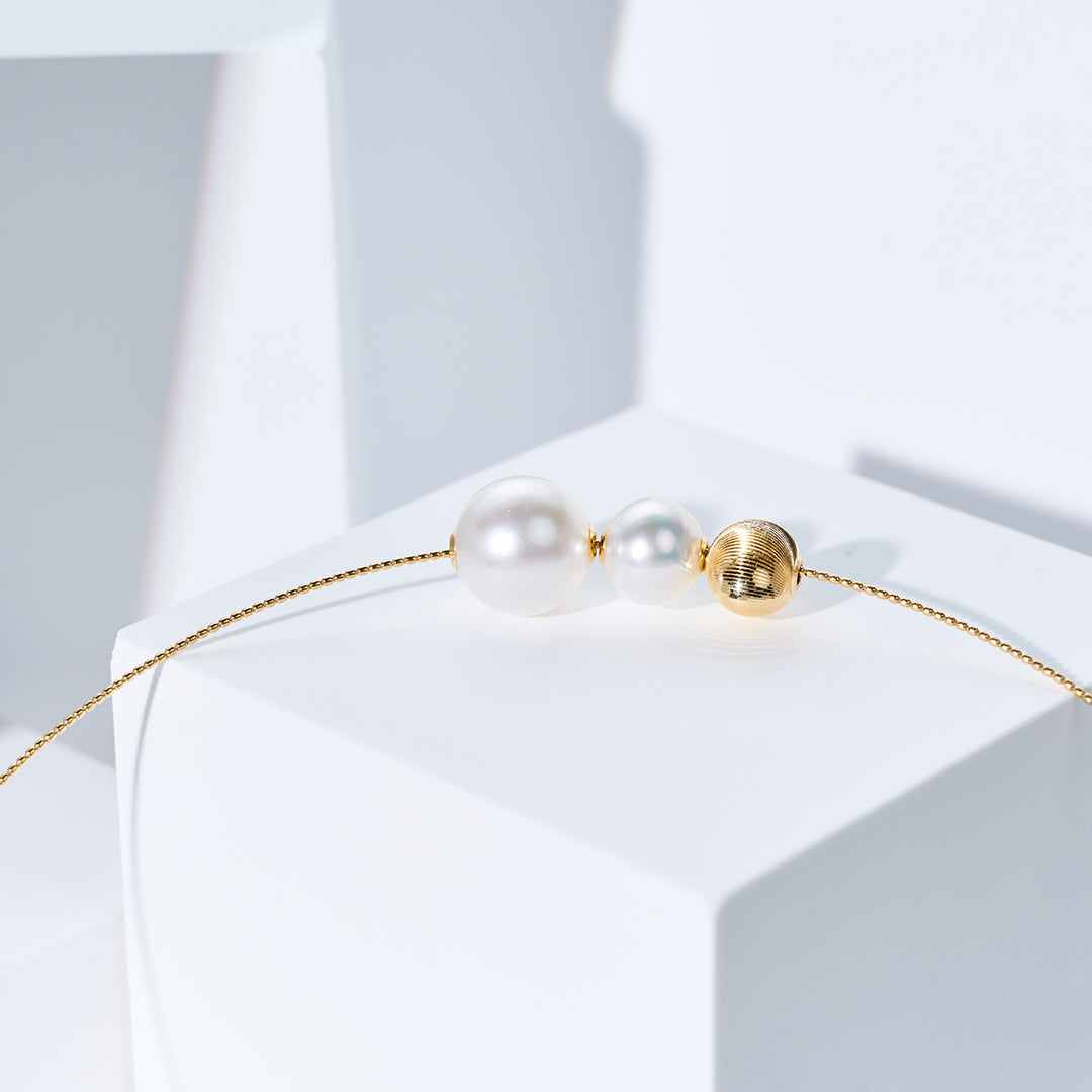 Rantai Leher Mutiara Putih Laut Selatan Emas 18k KN00384