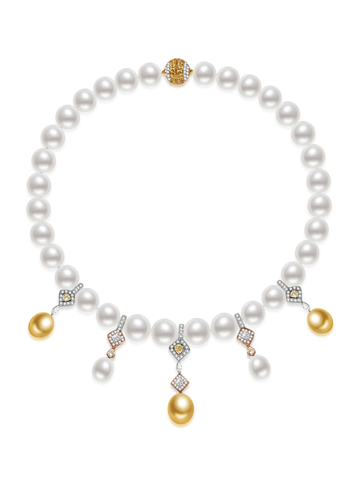 Kalung Mutiara Laut Selatan Putih dan Emas Berlian 18K KN00390