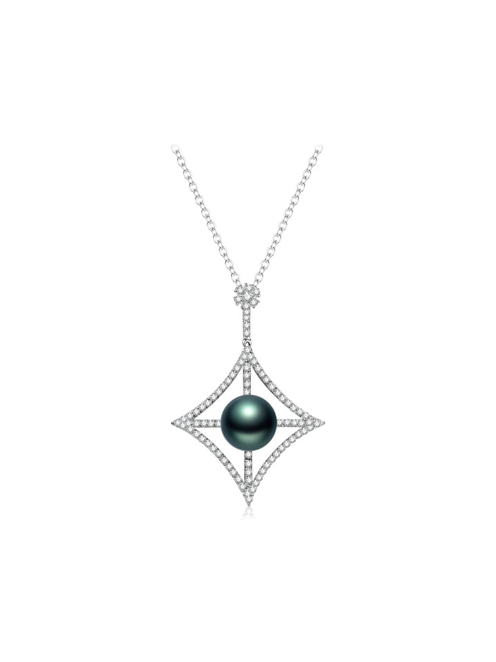 Collar de perlas tahitianas de agua salada con diamantes y oro macizo 18K KN00391