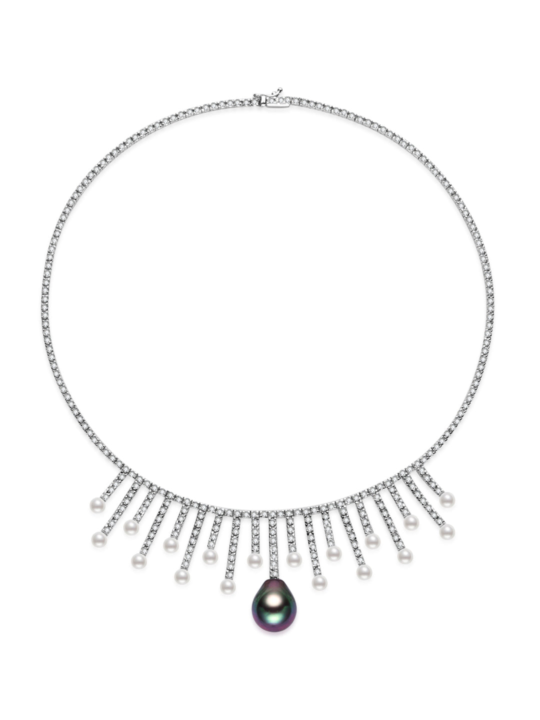 18K Solid Gold Diamond Saltwater Pearl Necklace KN00392