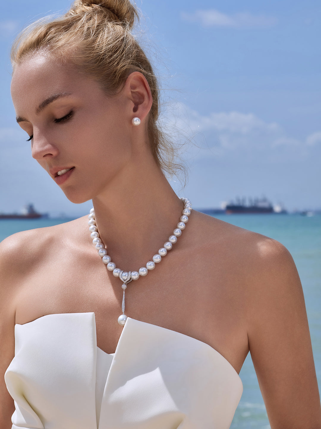 18K纯金南洋白珍珠项链 KN00393