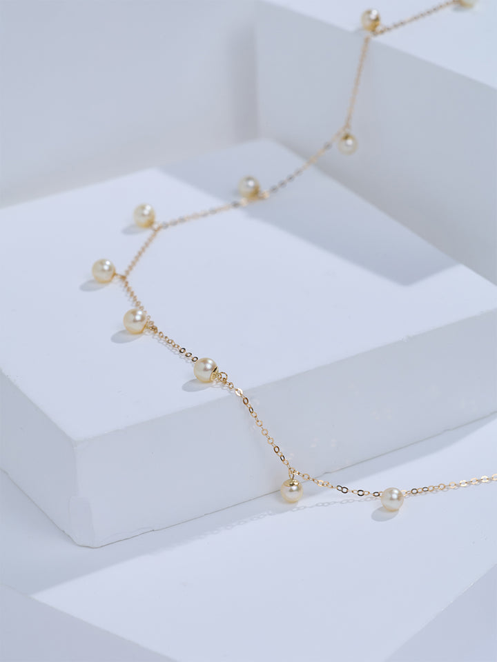 Top Grade 18k Solid Gold Akoya Gold Pearl Necklace KN00400