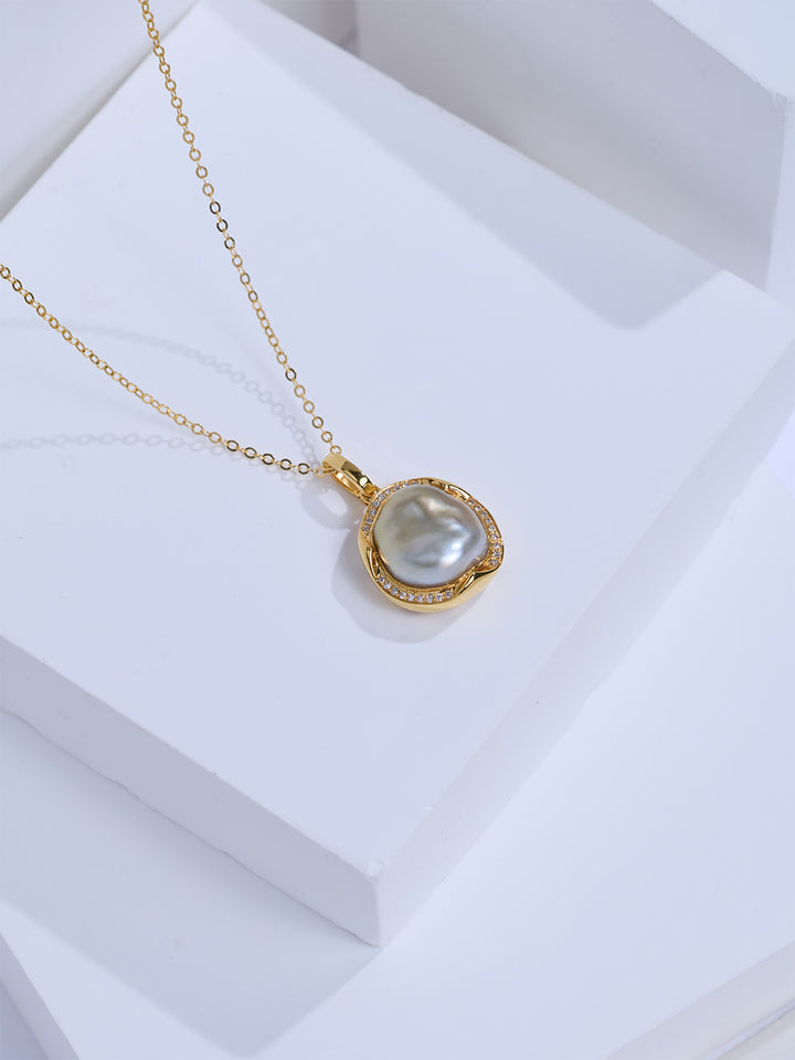 Collar de perlas Keshi de agua salada de oro macizo de 18k de máxima calidad KN00406