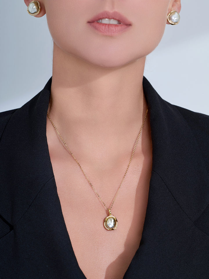 Top Grade 18k Solid Gold Saltwater Keshi Pearl Necklace KN00406