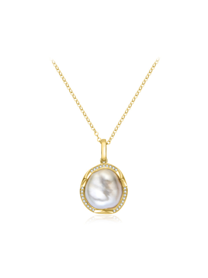 Collar de perlas Keshi de agua salada de oro macizo de 18k de máxima calidad KN00406