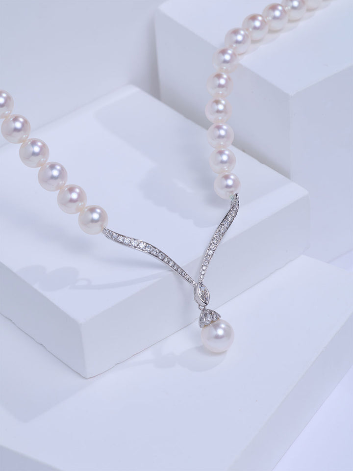 Top Grade 18k Solid Gold Akoya Pearl Necklace KN00408 | FIRST DANCE
