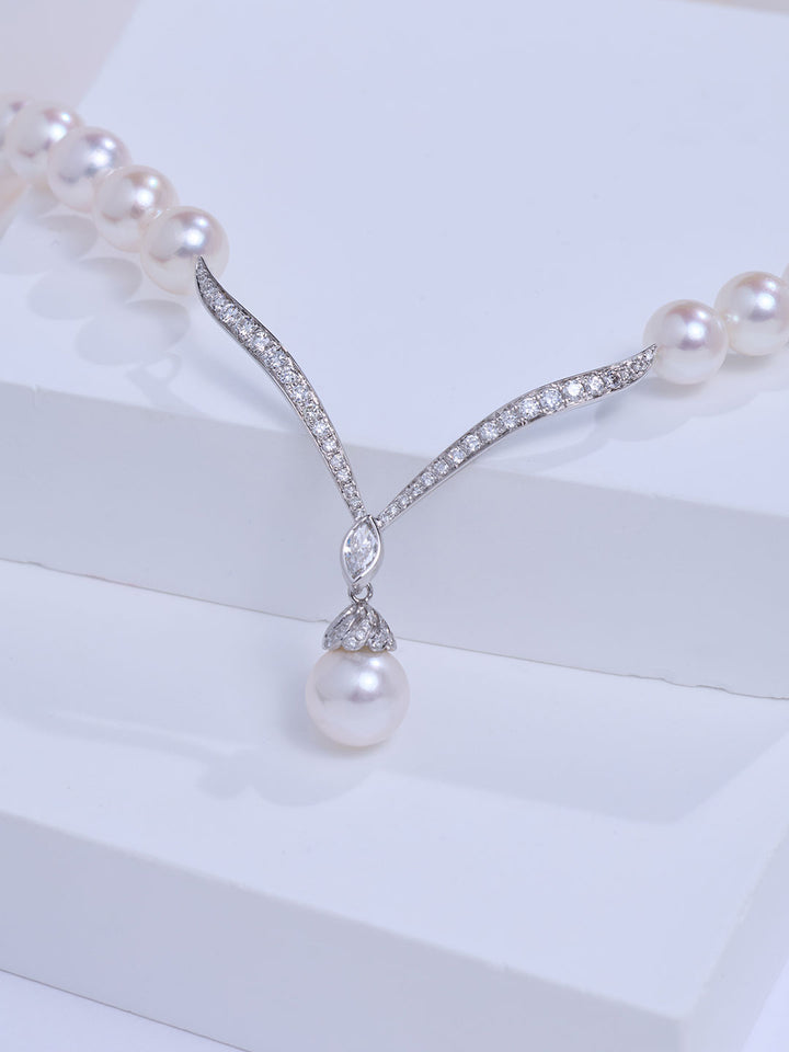 Top Grade 18k Solid Gold Akoya Pearl Necklace KN00408 | FIRST DANCE