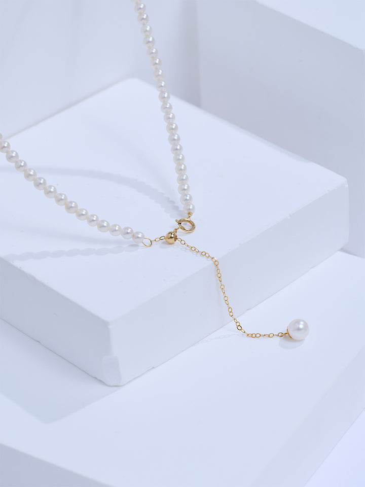 18K Solid Gold Freshwater Pearl Necklace KN00413