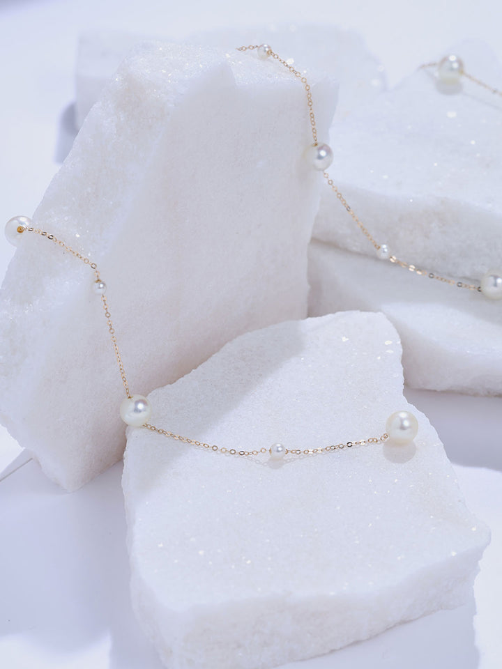 Top Grade 18K Solid Gold Akoya Pearl Necklace KN00417