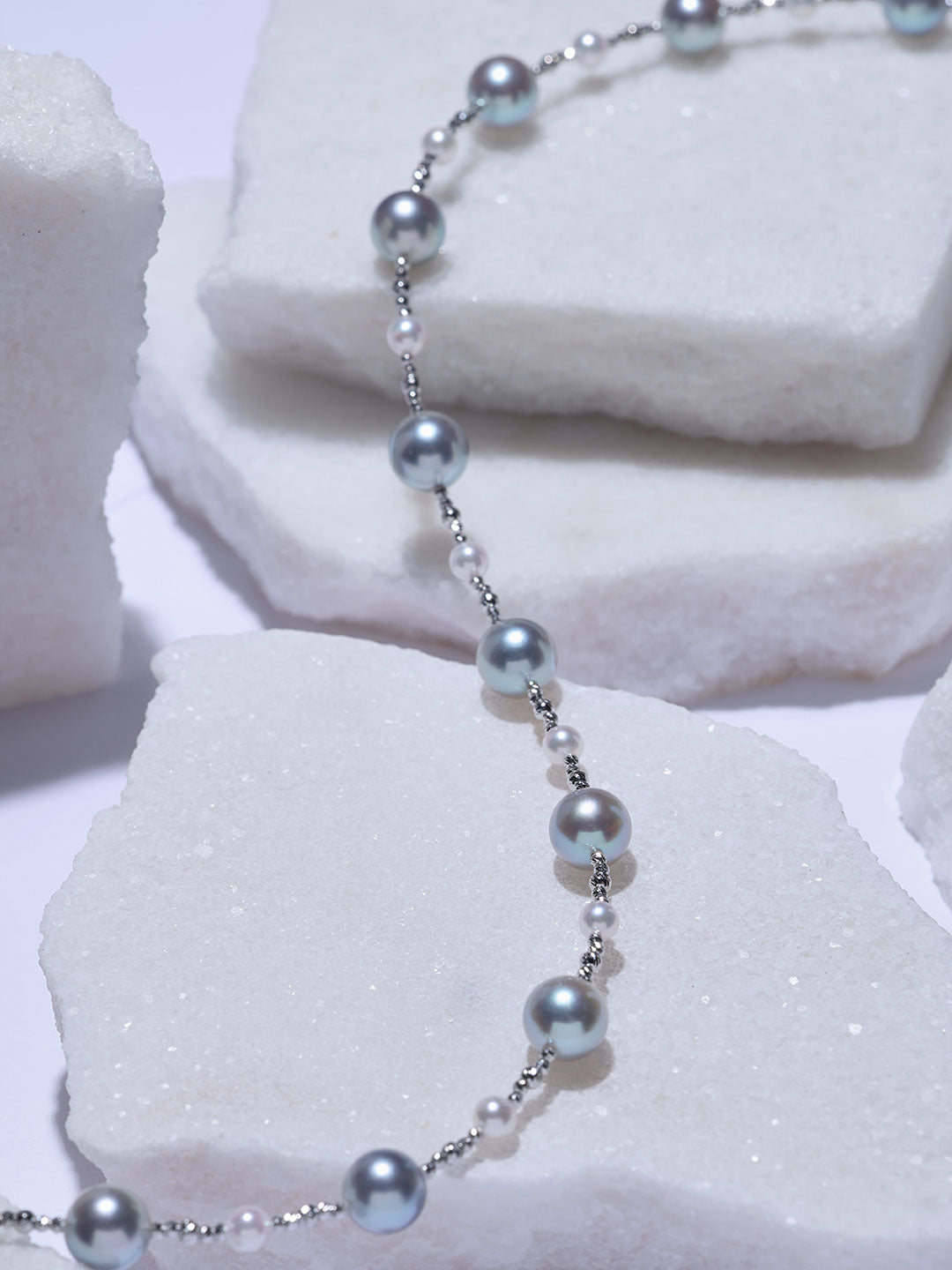 Top Lustre 18K Solid Gold Silver Blue Akoya Pearl Necklace KN00427 |HARMONY