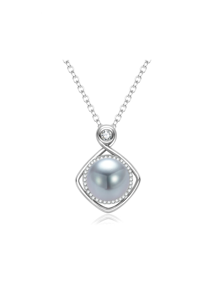 Kalung Mutiara Akoya Biru Perak Emas Pepejal 18K dengan Kilauan Tertinggi KN00430