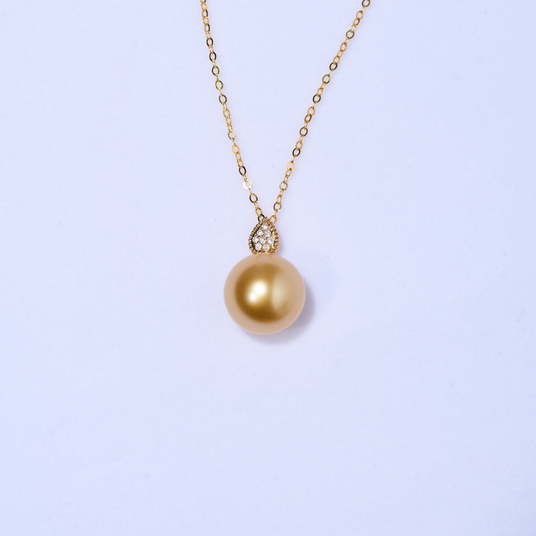 18K Solid Gold South Sea Golden Pearl Necklace KN00251