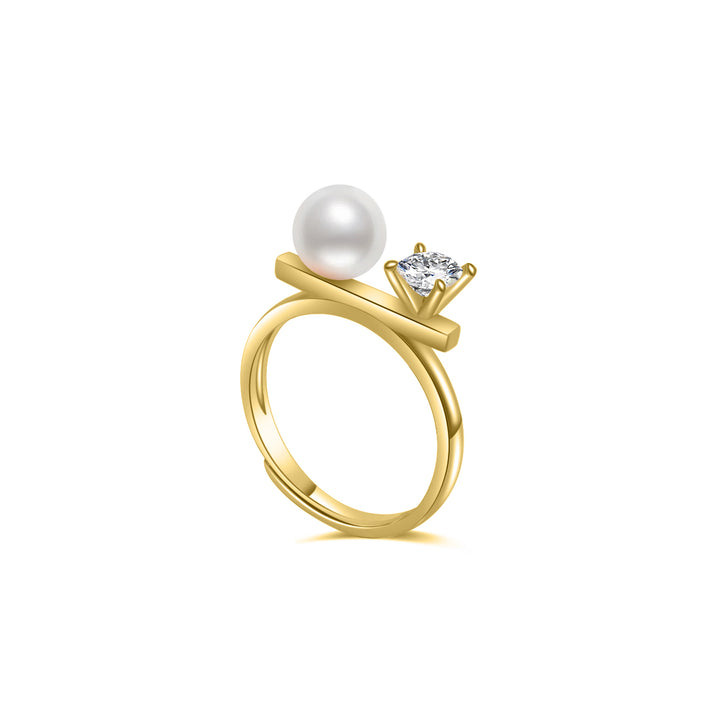 Elegante anello con diamanti in oro massiccio 18 carati con perle Akoya Hanadama KR00001