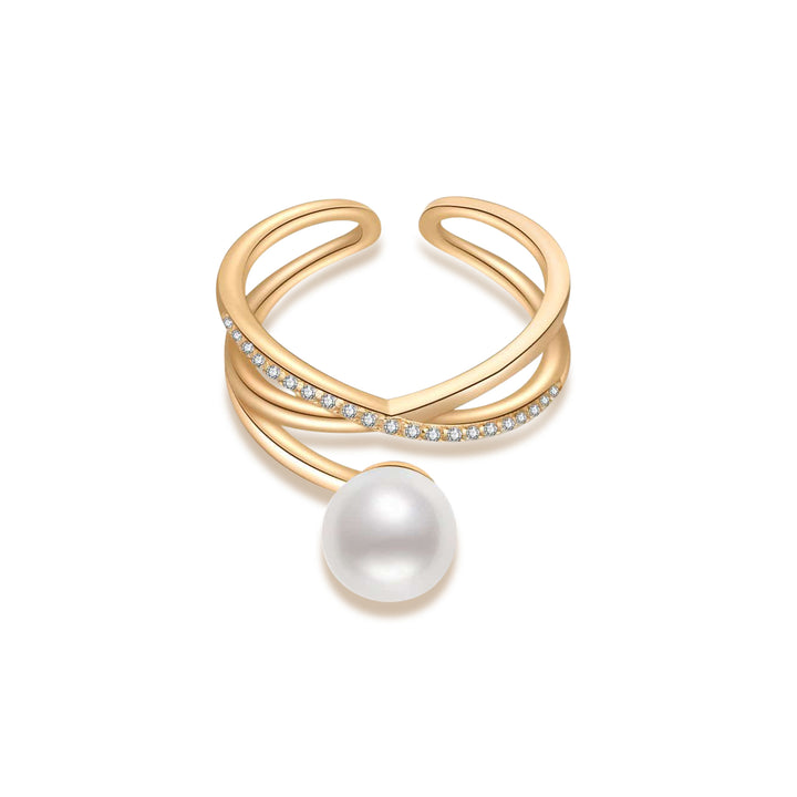 Elegante anillo de oro macizo de 18 quilates con perlas de agua dulce KR00004