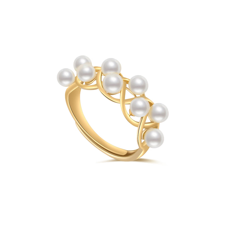 Elegante anillo de oro macizo de 18 quilates con perlas japonesas Akoya KR00010