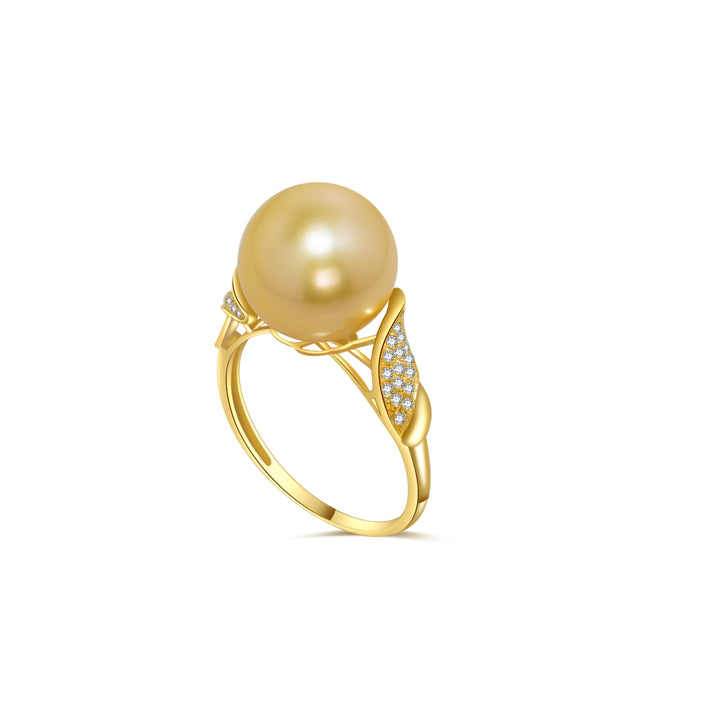 Anillo de oro de 18 quilates con perlas doradas del Mar del Sur KR00014