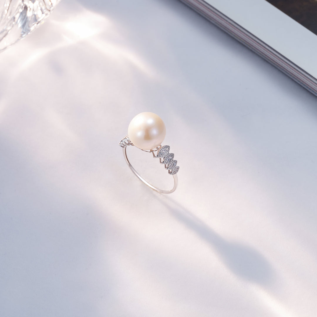 18K Solid Gold Pearl Ring KR00021 - PEARLY LUSTRE