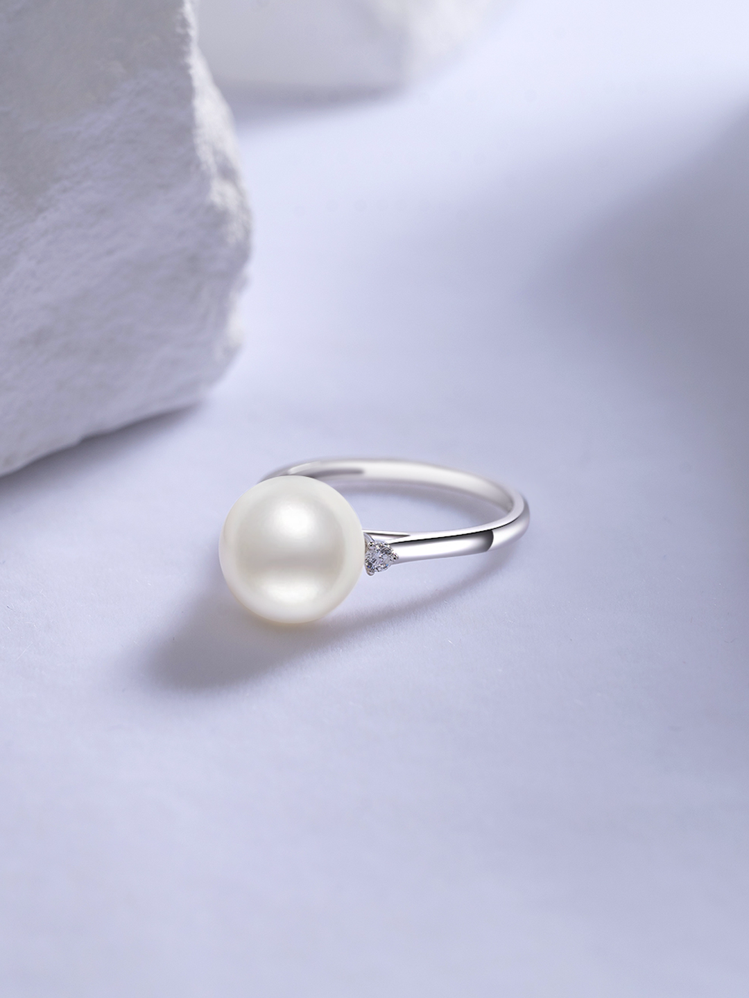 18K Emas Pepejal Venus Cincin Mutiara Laut Selatan Australia Putih KR00038