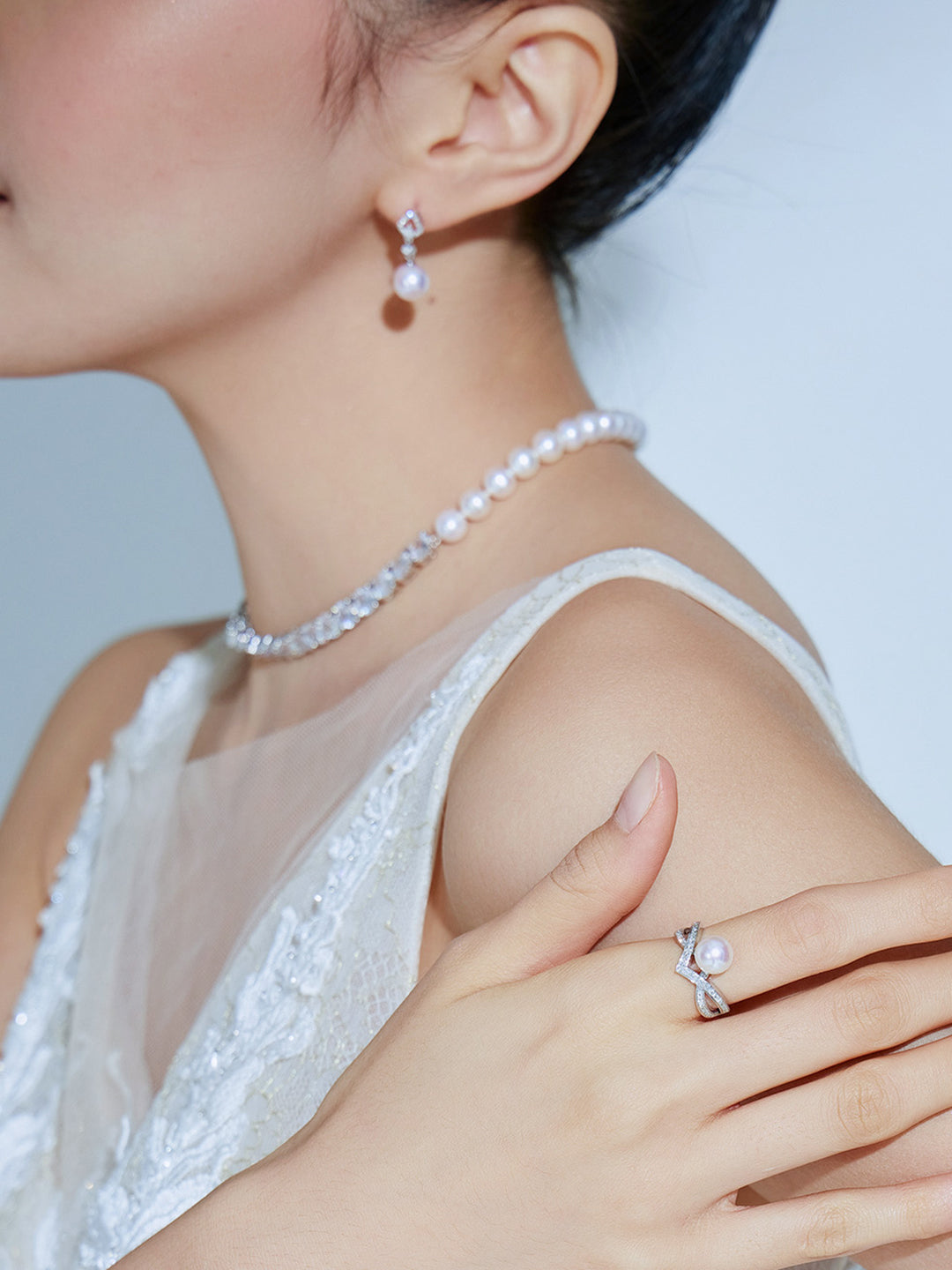 Bague en or massif 18 carats avec perles Akoya Hanadama et diamants KR00042 | Désir