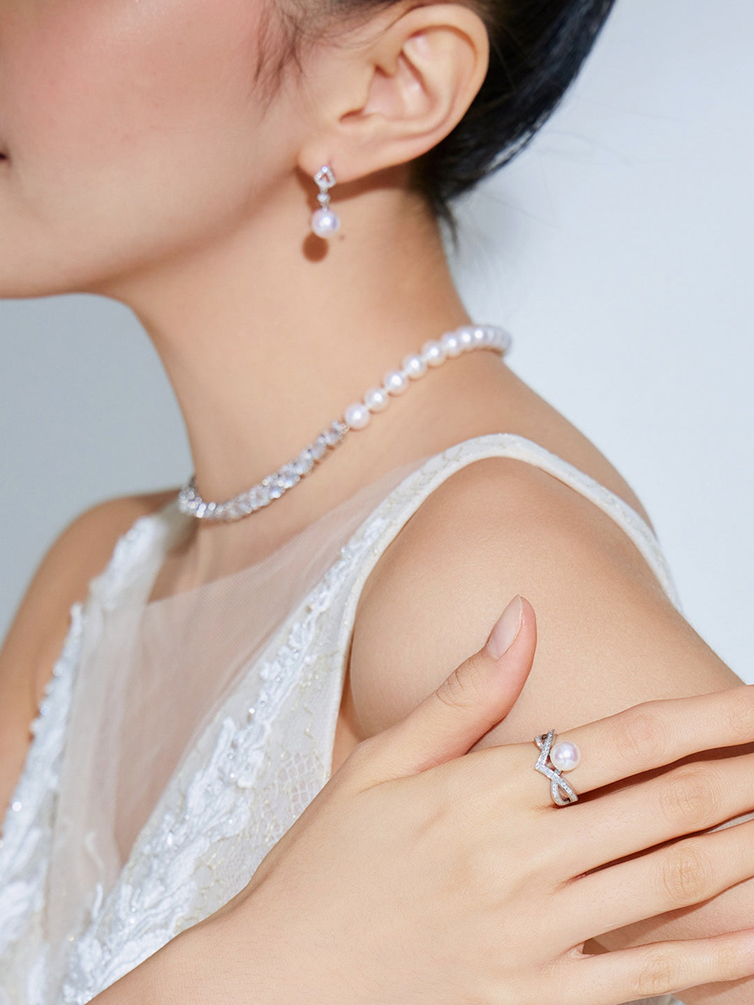 Anillo de perlas Akoya Hanadama de diamantes en oro macizo de 18 quilates KR00042 | Deseo