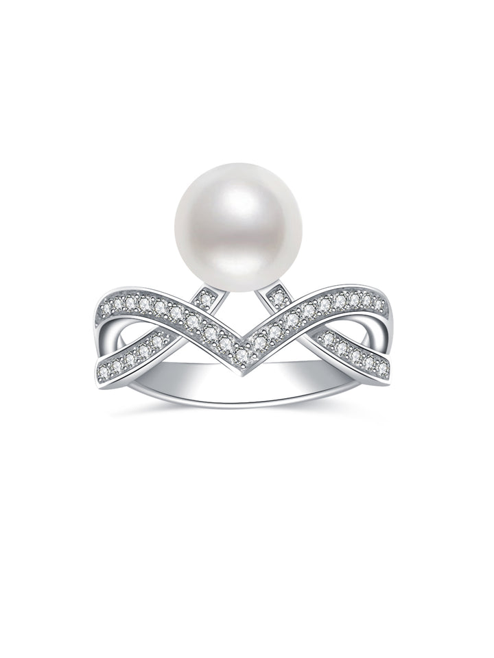 Anillo de perlas Akoya Hanadama de diamantes en oro macizo de 18 quilates KR00042 | Deseo